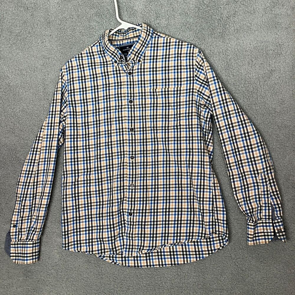 BLUE HARBOUR Mens Blue White Yellow Plaid Flannel Shirt M Thermal Brushed Cotton